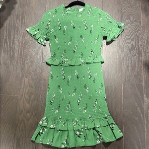 Likely Green Floral Ruffle Dress